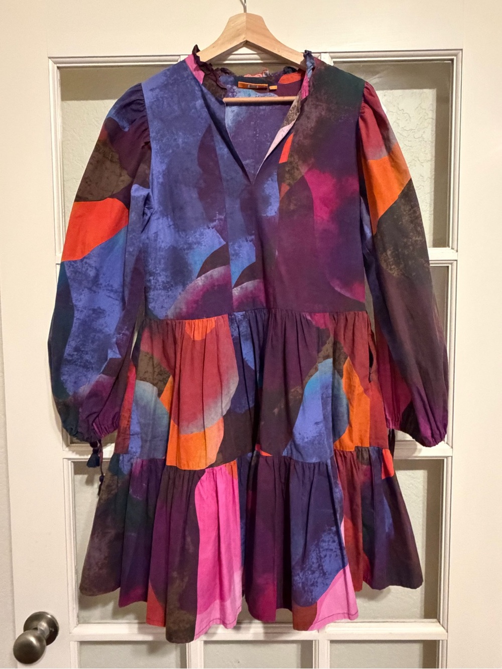 Oliphant Multicolor Abstract Tiered Dress - Purple, Pink & Orange